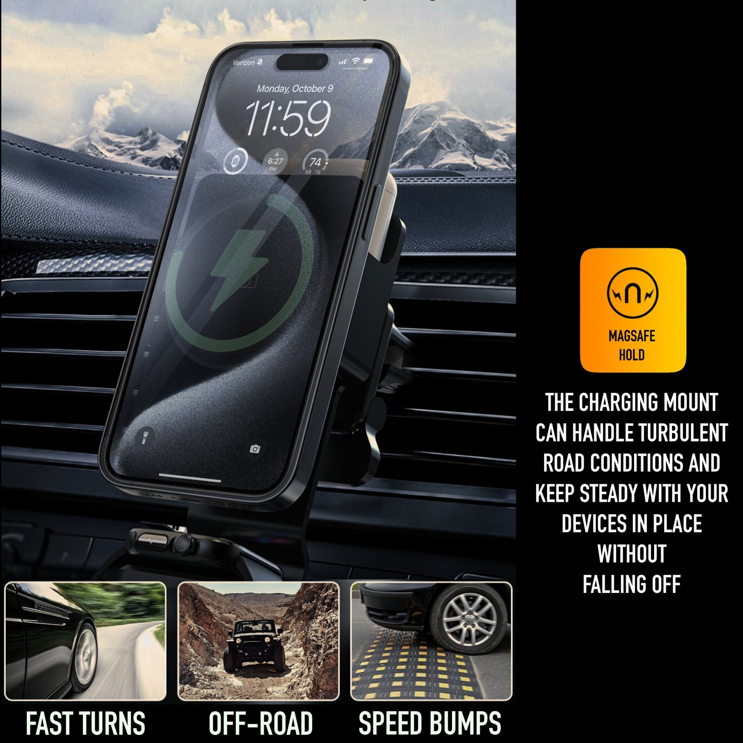 Ultraskull 3 in 1 Wireless Charging Mount for Cars Compatible with iPhones, Airpods and Apple Watch