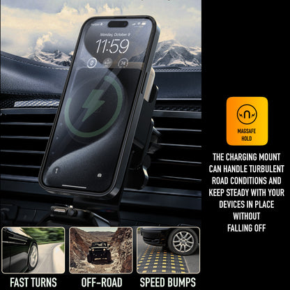 Ultraskull 3 in 1 Wireless Charging Mount for Cars Compatible with iPhones, Airpods and Apple Watch