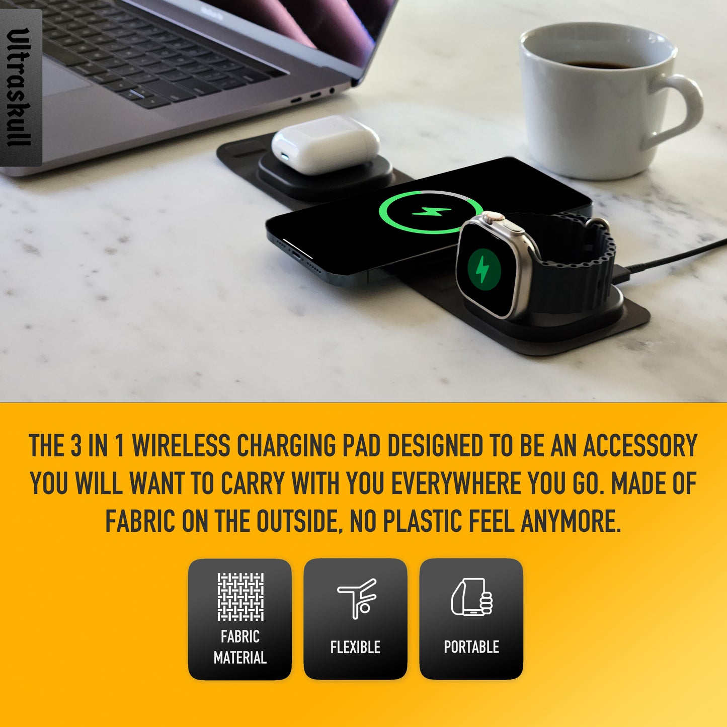 Ultraskull Wireless Charging Strip for Apple Watch, iPhone and Airpod, Ultra-Fast Wireless Charger with 25W Adapter